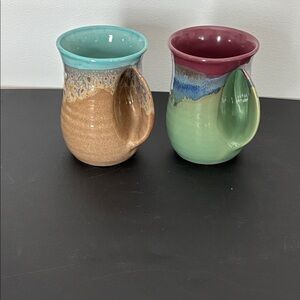 2 Neher Pottery Right Hand Warmer Mug Coffee Cup Signed Handmade